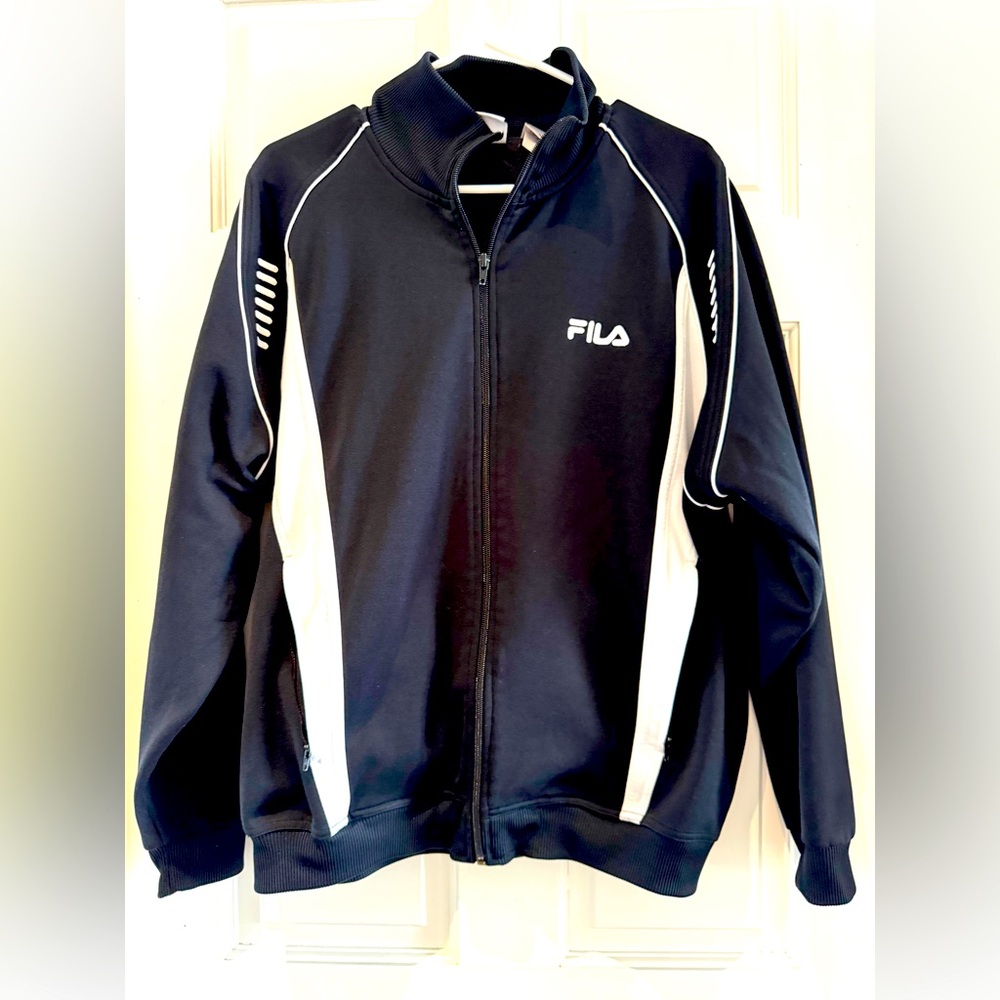 Vintage FILA Men’s Black & White Track Jacket - Size Medium